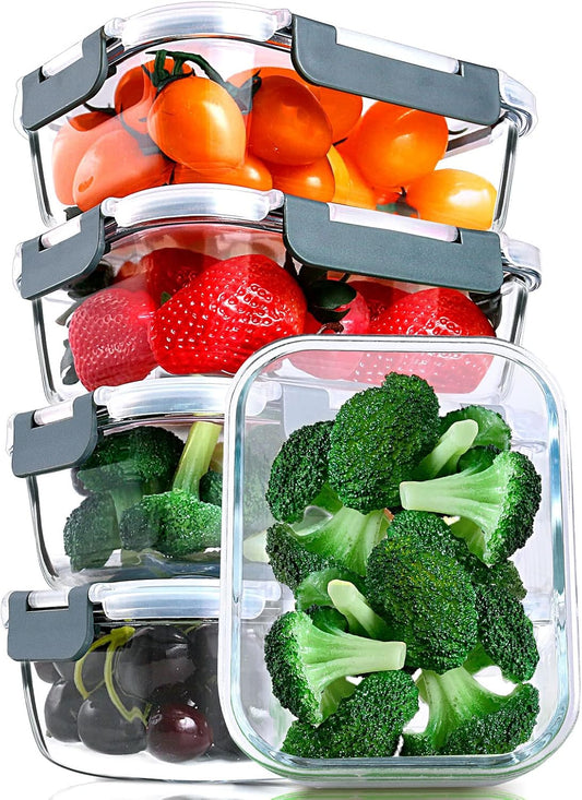 M MCIRCO 67.4oz(8.3 cup), 33.8oz(4.2 cup)& 18.6oz(2.1 cup) Extra Large Glass Food Storage Containers Set with Lids, 6 Pack Airtight Glass Storage Container for Microwave,Oven,Freezer Dishwasher