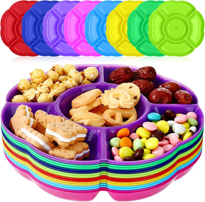 Zopeal 16 Pcs 5 Sectional Plastic Serving Tray Round Chip and Dip Serving Dish 10 Inch Fruit Veggie Platter Appetizer Plate with Dividers for Party Snack Candy Dish Platter(White)