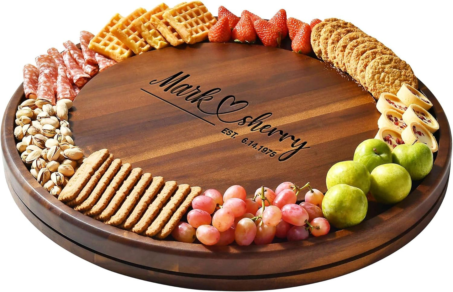 Shanik Acacia Wood Lazy Susan Cheese Board Set – Rotating Charcuterie Platter, Elegant Serving Tray for Appetizers, Snacks, Parties & Weddings