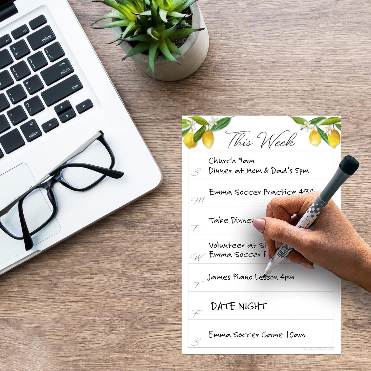 Dry Erase Weekly Calendar Planner Sticker Decal | Removable & Reusable | Magnetic Fine-Tip Marker Included (6 x 9 inches, White)