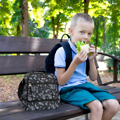 Tilami Lunch Bags Insulated Adjustable Strap Zipper, Two Compartments Cooler Bags, Bento Bags for Kids Toddlers (Blue)