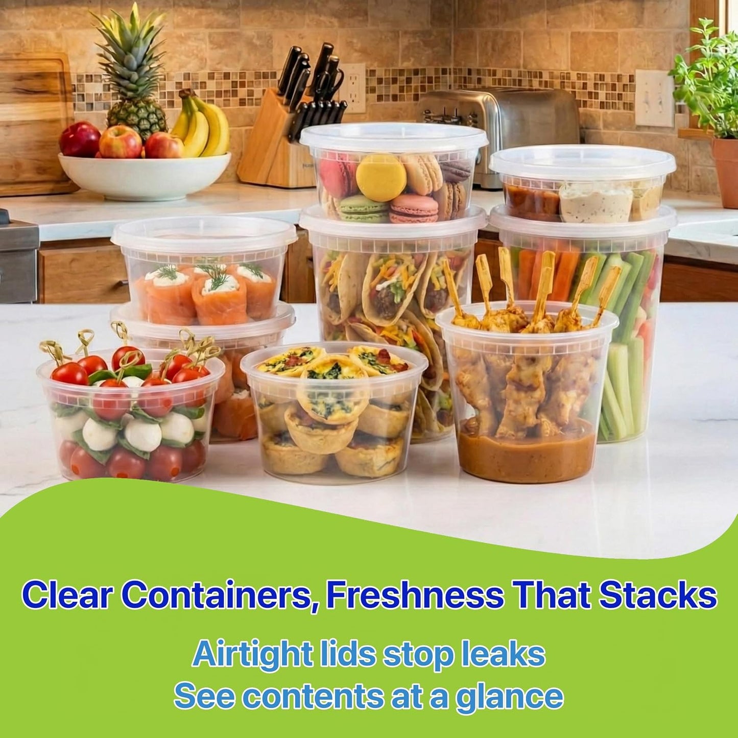 Food Storage Containers [10 Set] x [32 oz] Plastic Deli Containers with Lids Soup Meal Prep Containers | BPA Free | Stackable | Leakproof | Microwave/Dishwasher/Freezer Safe (10 Set, 32 oz)
