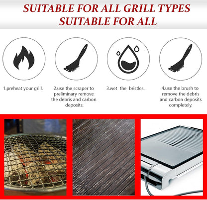 Chengu 2 Pcs 8 Inch BBQ Grill Brush for Outdoor Grill and Scraper Stainless Steel Wire Extra Strong Cleaner Heavy Duty Barbecue Cleaning Brush Cleaner