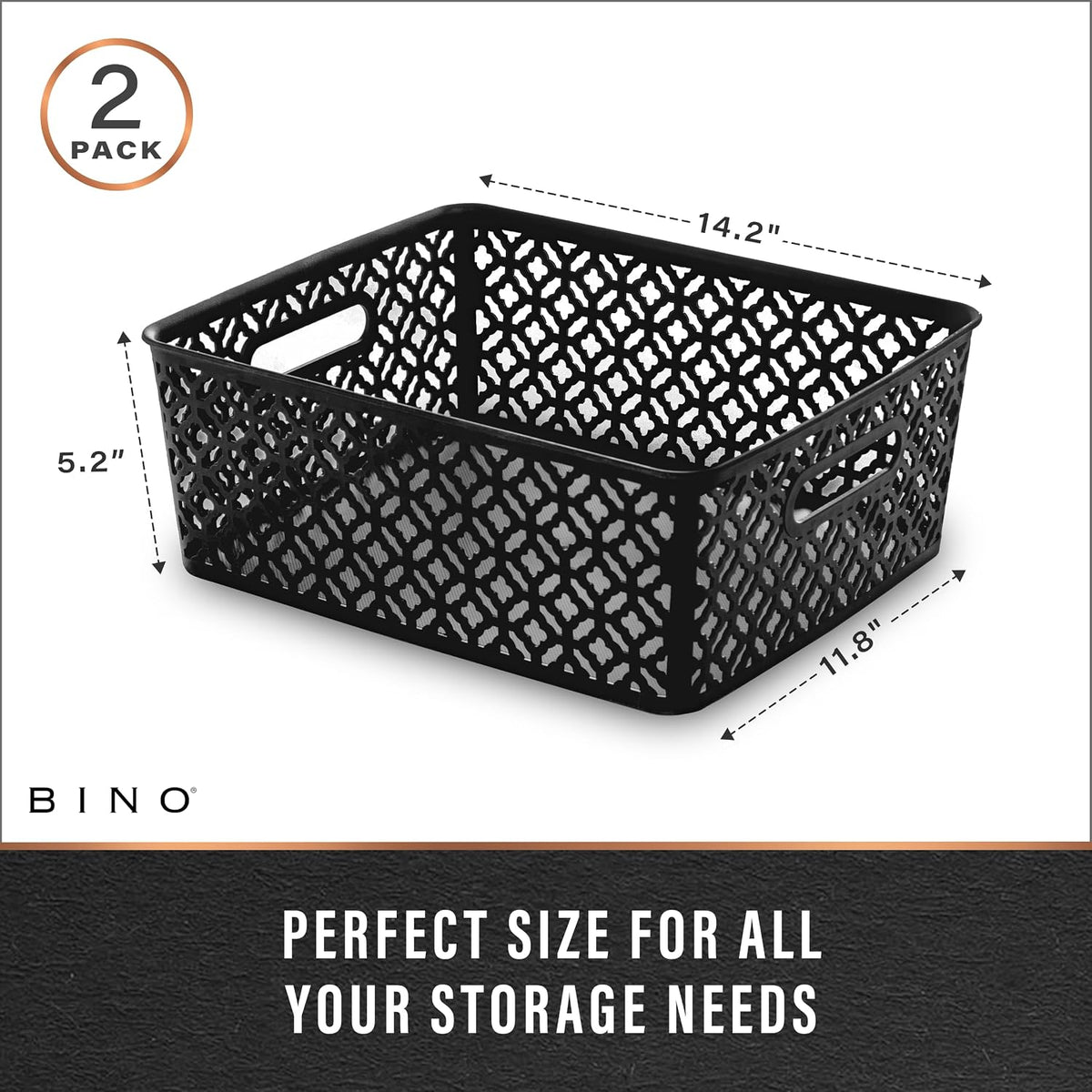 BINO l Plastic Storage Baskets, Large - Grey l THE BLOSSOM COLLECTION l Multi-Use Organizer Bin l Built-in Handles l Plastic Woven Basket for Organizing l Pantry & Home Organizing Basket