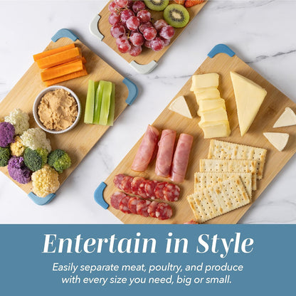 COOK WITH COLOR Non-Slip Cutting Board Set – Kitchen Essentials with Easy Grip Handle for Meat, Veggies, and Fruits, 3 Cutting Boards, Bamboo Non-Slip Grey