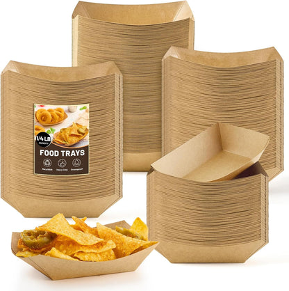 ZORRITA 2 Lb Paper Food Trays - 100 Pack Disposable Nacho Trays Brown Food Boats Take Out Basket Holders for Serving Party Snacks Hot Dogs Tacos Fries