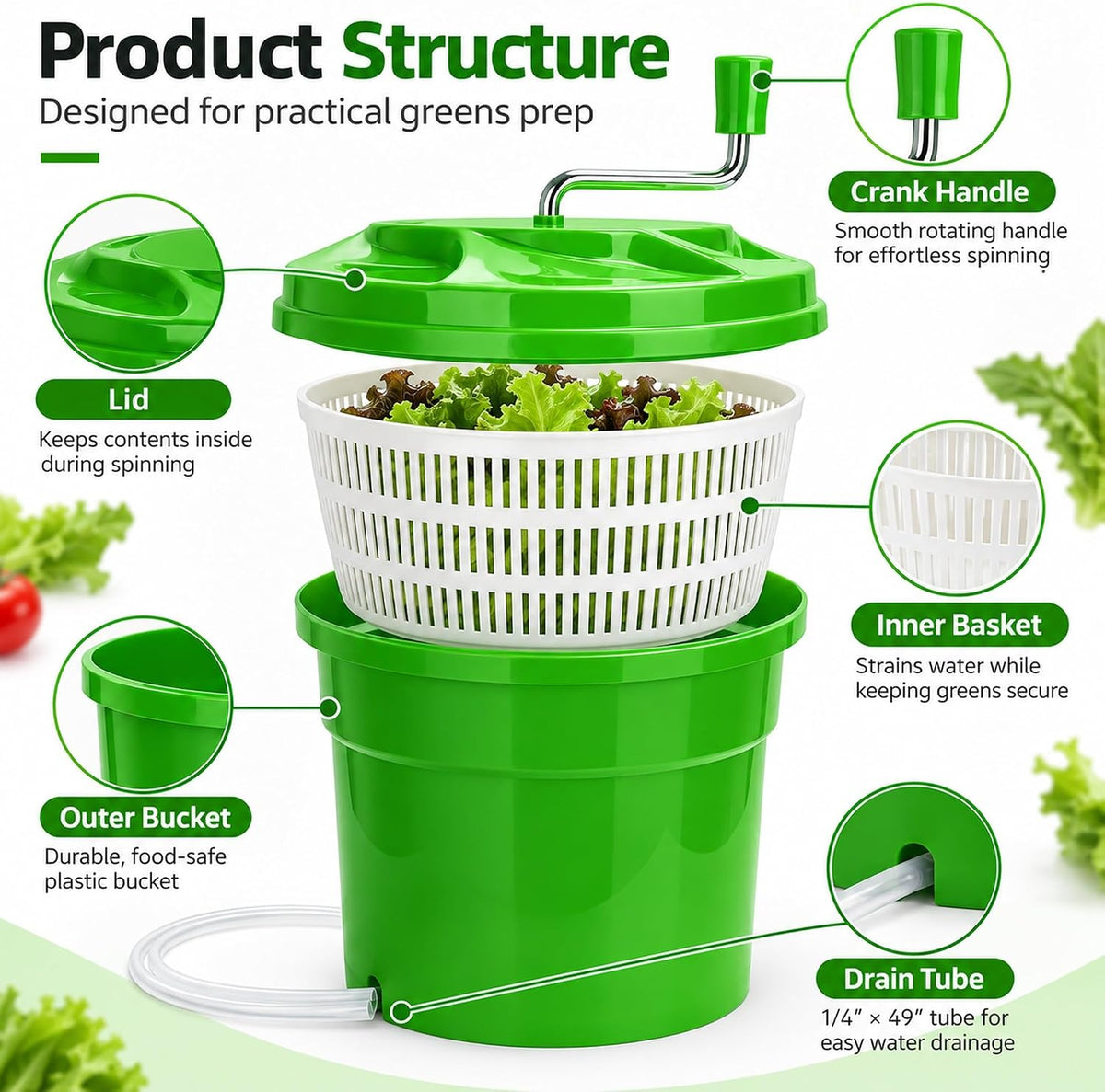 5 Gallon Large Commercial Manual Salad Spinner/Dryer