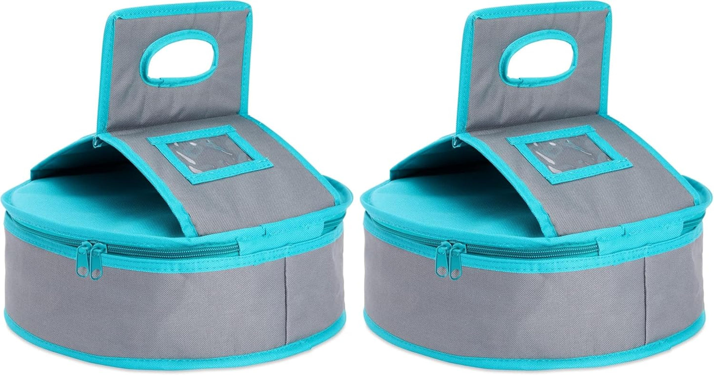 Insulated Round Thermal Casserole Food Carrier for Lunch, Lasagna, Potluck, Picnics, Vacations - Teal and Grey