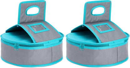 Insulated Round Thermal Casserole Food Carrier for Lunch, Lasagna, Potluck, Picnics, Vacations - Teal and Grey