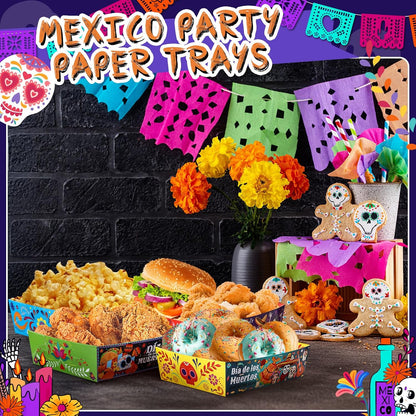 Harloon 36 Pack Mexican Nacho Trays 5 lb Extra Large Mexican Paper Food Trays Fiesta Disposable Cardboard Serving Boats for Cinco De Mayo Taco Fries Snacks Birthday Party Supplies(Floral)