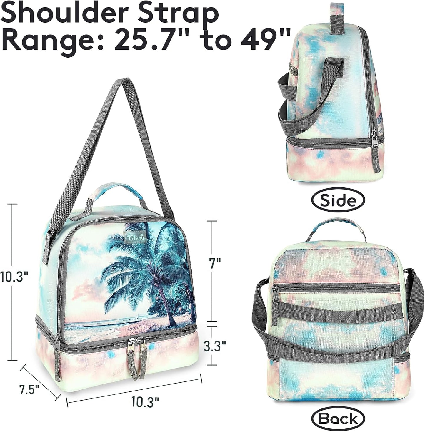 Tilami Lunch Bags Insulated Adjustable Strap Zipper, Two Compartments Cooler Bags, Bento Bags for Kids Toddlers (Blue)