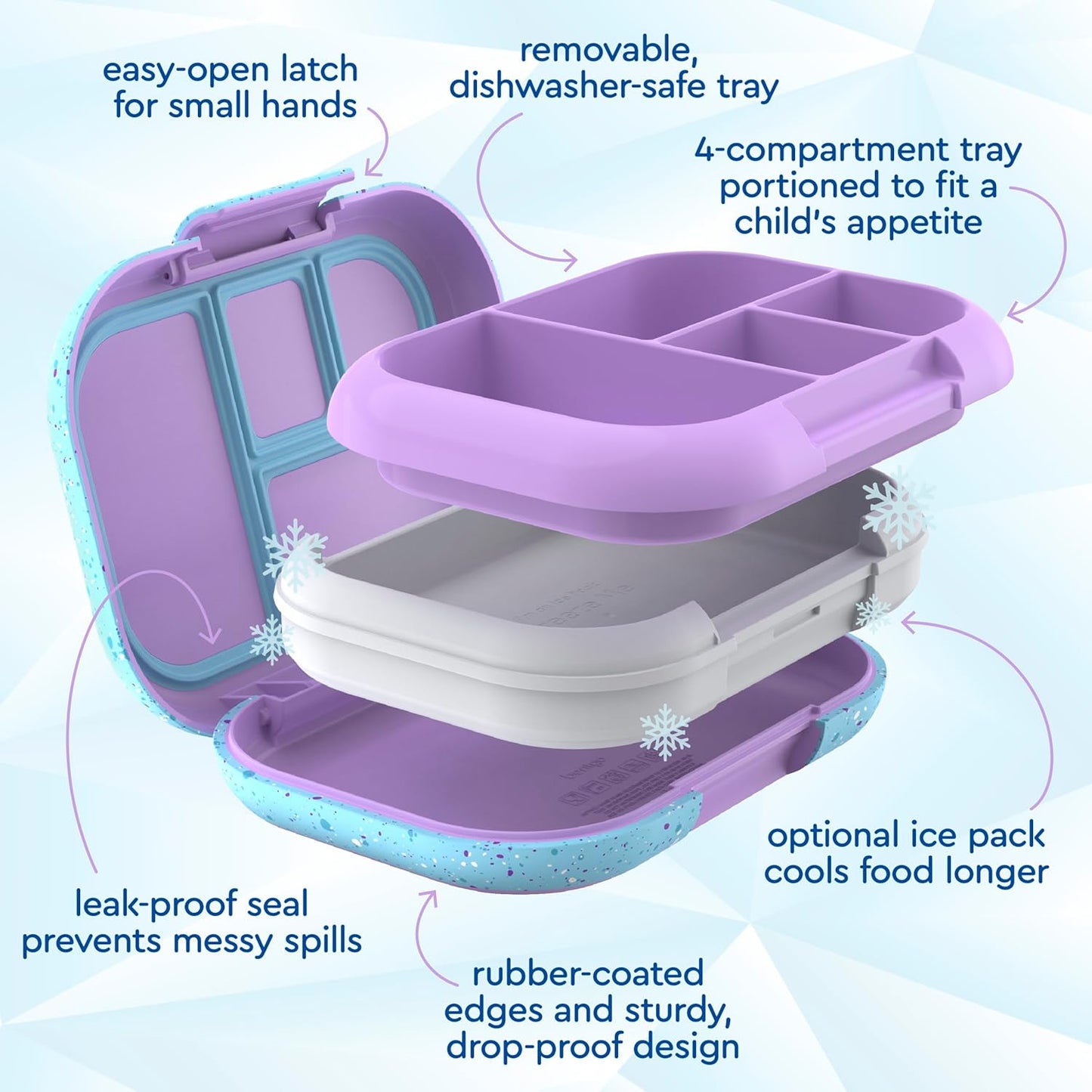 Bentgo Chill Kids Leak-Proof Lunch Box - 4-Compartment Bento Box with Built-In Ice Pack, 3.3 Cup Capacity, PFAS & BPA-Free, Microwave & Dishwasher Safe, Ideal Size for Ages 3 to 7 (Truly Teal)