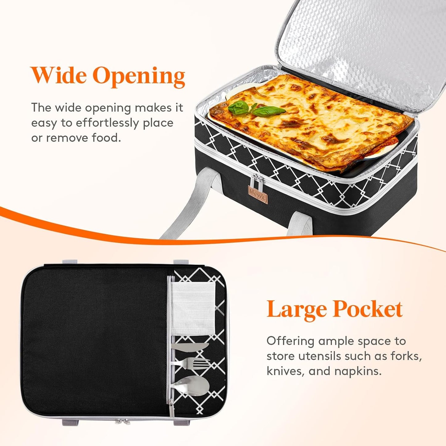 Lifewit Insulated Single Decker Casserole Carrier, Lasagna Lugger Holder for Hot or Cold Food, Fits 9" x 13" Baking Dish, Thermal Lunch Tote Bag for Potluck Parties, Picnic and Cookouts, Grey