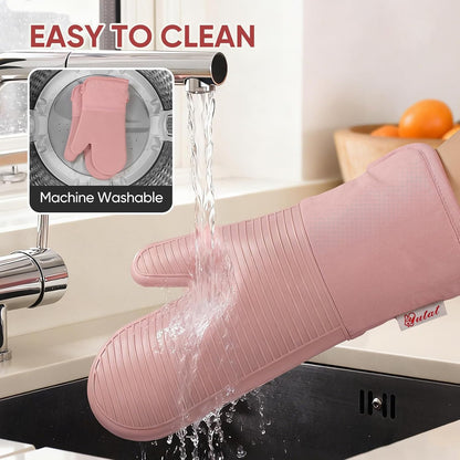Yutat Silicone Oven Mitts - Oven Mitts and Pot Holders Sets Made of Non-Slip & BPA-Free Silicone, High Heat Resistant 500 Degrees, Perfect for Kitchen Cooking Baking BBQ, Peak Green