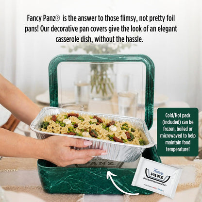 Fancy Panz Red Premium Aluminum Foil Pan Carrier with Secure Latch Lid - Reusable Casserole Carrier for Half Size Pans - Food Transport Holder for Potlucks, Parties, Tailgates & Entertaining