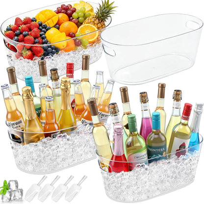 Ice Buckets for Parties 2 Packs, 15L Large Ice Bucket with 2 Scoops, Clear Acrylic Plastic Tub for Home Office Fridge Storage, Supplies for Champagne, Beer, Cocktail on Mimosa Bar Drinks and Parties