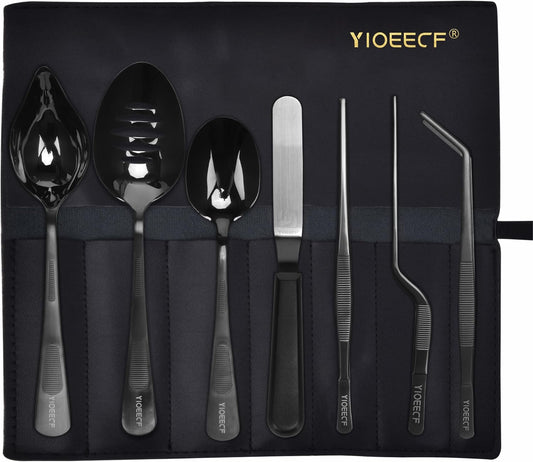 Chef Plating Tools Set, 8 Pcs Stainless Steel Culinary Plating Tweezers Spoon Kit with PU Leather Bag, Professional Food Art Decorating Tools for Home Kitchen Restaurant