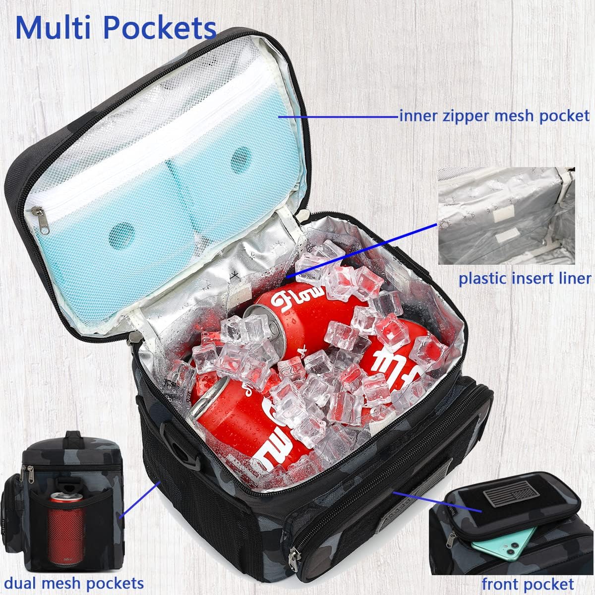 FlowFly Lunch Bag, Insulated Cooler, Thermal Lunch Box Tote with MOLLE/PALS Webbing, Adjustable Padded Shoulder Strap, for Tactical Men Women Adults and Boys Girls Kids (Cyan, Medium)