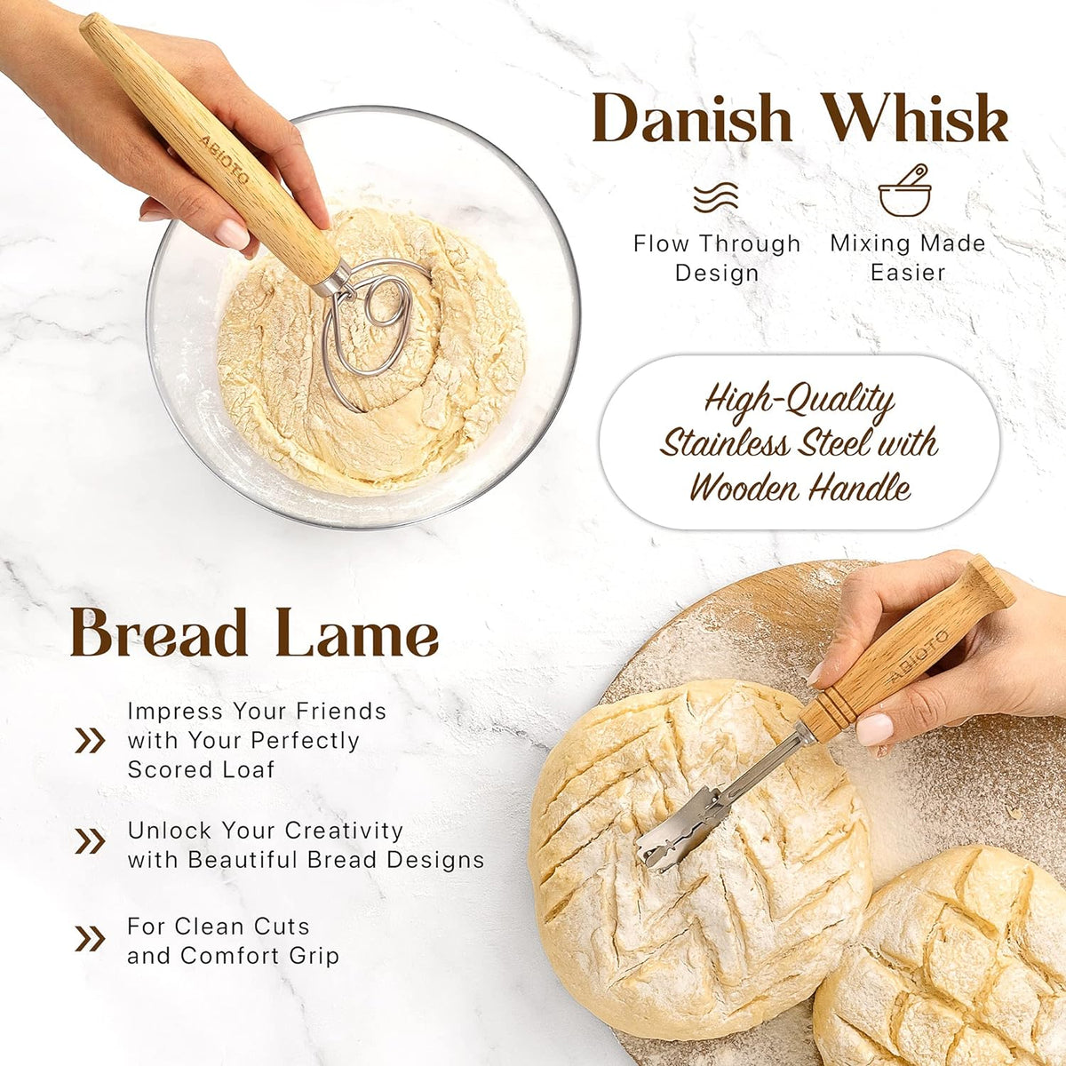 ABIOTO Banneton Baskets with Sourdough Bread Baking Supplies