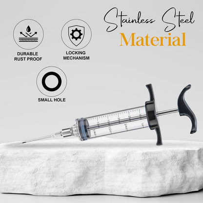 Alpine Cuisine BBQ Injector 6.3-Inch - Perfectly Marinate Your Meat with the Stainless Steel Injector Meat - Inject Sauces, Brines, & Marinades for a Juicy and Flavorful BBQ - Durable & Easy to Use