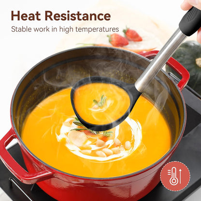 Silicone Cooking Utensils Set, NCUE 35 Pcs Kitchen Utensils Set with Holder, with Stainless Steel Handle Spatula Set, Spoons, Pasta Server, Cheese Grater, Masher, Scissors, Dishwasher Safe (Khaki)