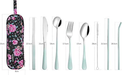 Travel Utensils,Reusable Silverware Set To Go Portable Cutlery Set with a Waterproof Carrying Case for Lunch Boxes Workplace Camping Picnic (Purple)