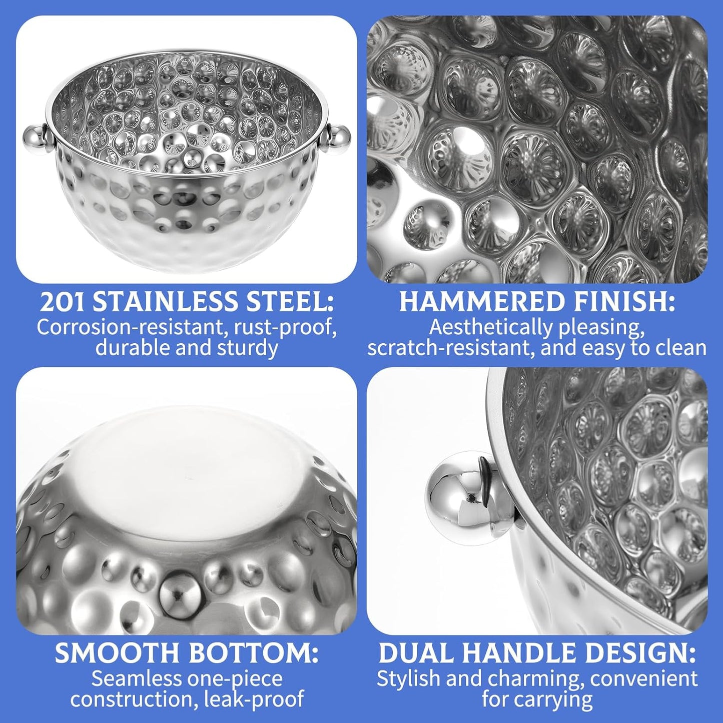 2 Pack Ice Buckets with Scoops, 4.6L&6L Metal Beverage Tubs, Stainless Steel Wine Bucket, Champagne Bucket, Large Ice Buckets for Parties Beer Bottle Drinks, Dishwasher Safe