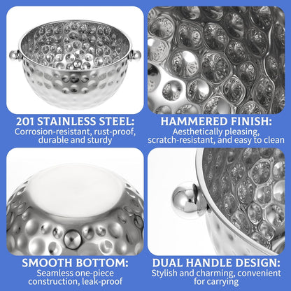 2 Pack Ice Buckets with Scoops, 4.6L&6L Metal Beverage Tubs, Stainless Steel Wine Bucket, Champagne Bucket, Large Ice Buckets for Parties Beer Bottle Drinks, Dishwasher Safe