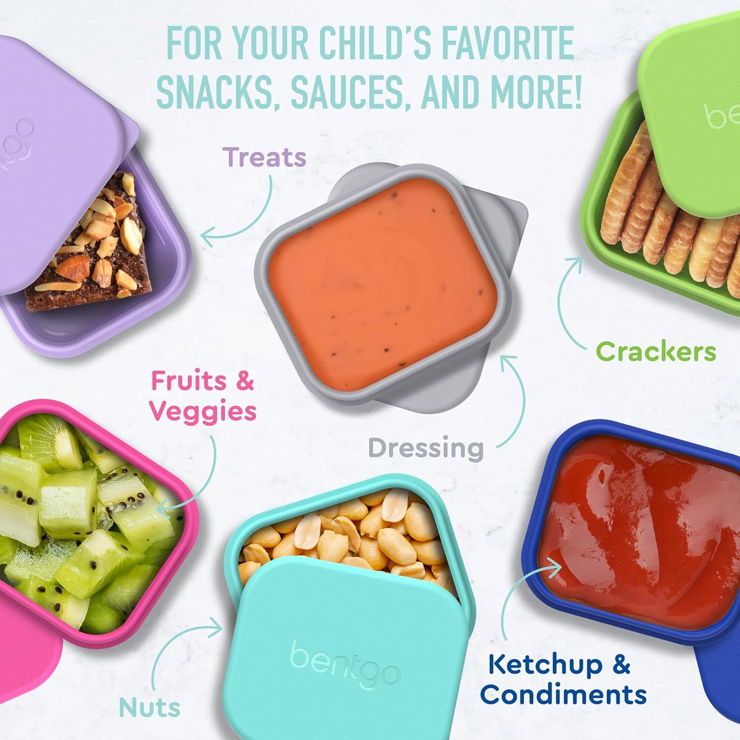 Bentgo Sidekicks 2-Pack Silicone Container Set - Dipping Sauce Cups for Condiments & Small Snacks, Reusable, Durable, & Leak-Proof Liquid Storage, Salad Dressing Container - 2.6 oz (Lavender & Pink)