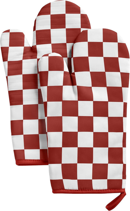 Ohocut Navy Blue Checkered Oven Mitts Heat Resistant, Vintage Retro Checkerboard Cute Oven Mitts, Non-Slip Silicone Kitchen Oven Gloves, 2-Pack Set, 7''x13''