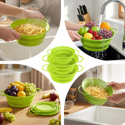 3 Pack Collapsible Colander with Strainer Bowl Set, 11 & 13 In BPA-Free Silicone Colanders for Kitchen, Heat-Resistant Strainer Dishwasher Safe Baskets for Vegetable Fruits(White)