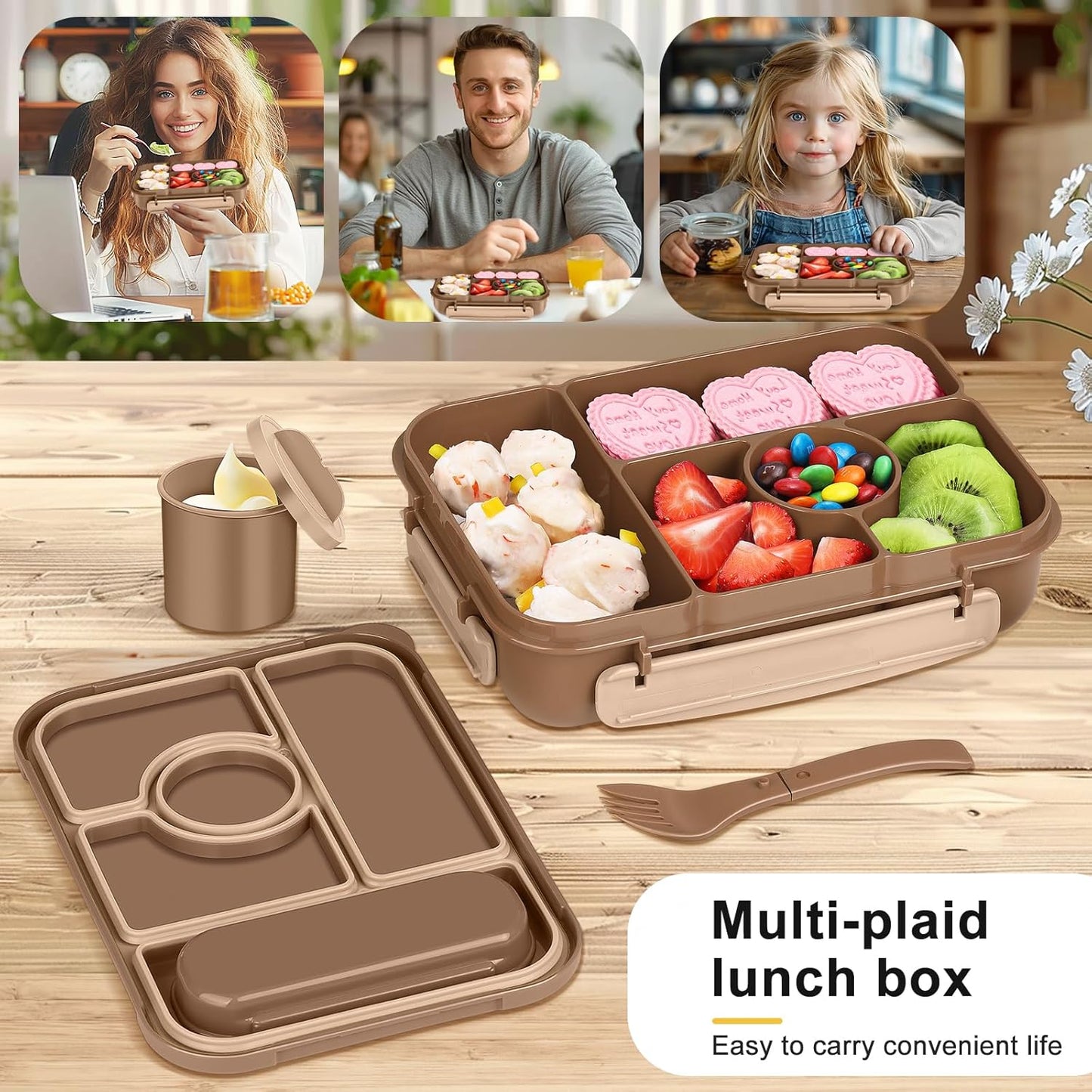 Amathley Bento Box Adult Lunch Box Kids,Lunch Containers for Adults/Kids/Toddler,5 Compartments Bento Lunch Box with Sauce Vontainers,Microwave & Dishwasher & Freezer Safe,BPA-Free (Blue)
