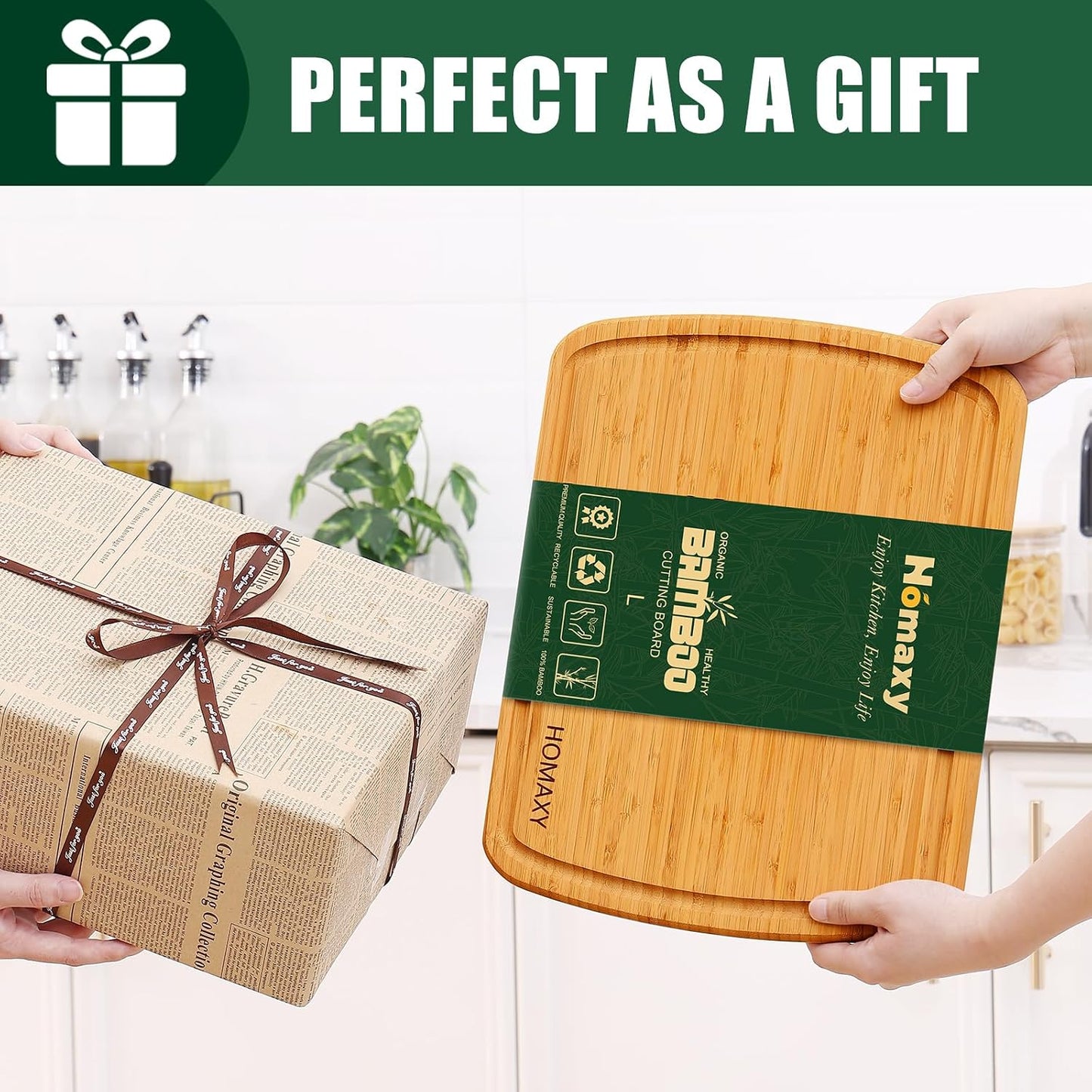 Homaxy Extra Large Bamboo Cutting Boards for Kitchen, 18x12.5" Wood XL Cutting Board with Juice Groove, Butcher Block Wooden Chopping Board for Kitchen, Meat, Cheese, Fruit & Vegetables - Pre Oiled