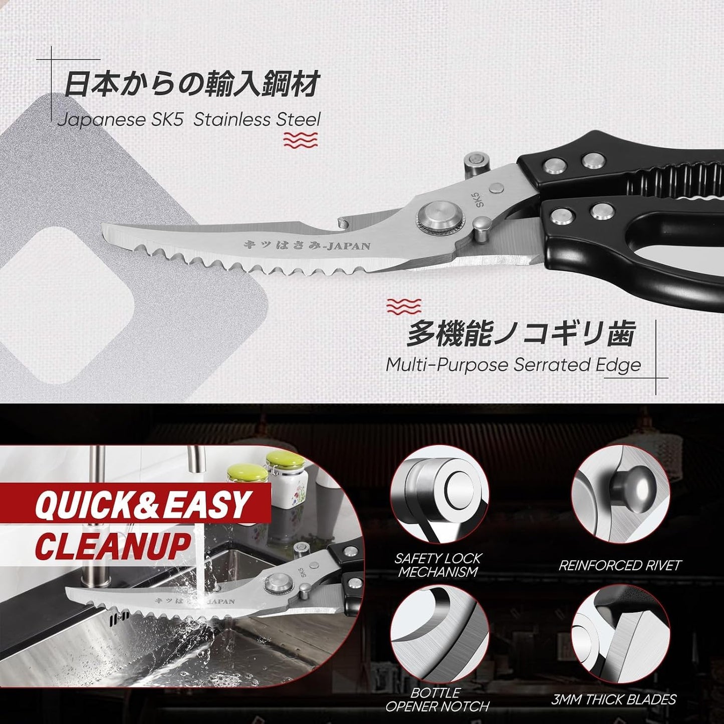 TIVOLI Kitchen Scissors Set Silver,Japanese Stainless Steel Kitchen Shears for Food, Heavy Duty Poultry Shears, Food Scissors for Meat,Chicken Bones and Turkey,Ideal Gift