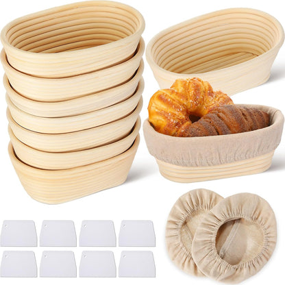Gejoy 8 Pack 10 Inch Oval Banneton Bread Proofing Basket for Bakers