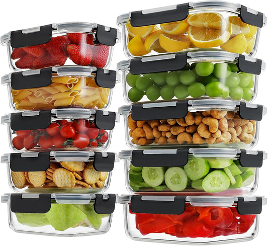10 Pack Borosilicate Glass Meal Prep Containers with Locking Lids, Glass Food Storage Containers Set, Airtight Lunch Bento Boxes, BPA-Free & Leak Proof, 36oz & 14oz, Freezer, Oven Safe-Pink
