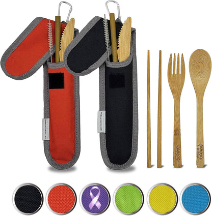 Travel Utensils with Case Set Fork, Knife, Spoon, Chopsticks, Straw, Straw-cleaning brush, Travel Pouch and Carabiner, Excellent For Everyday Use! ((1Set) Sky Blue)