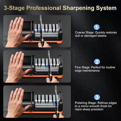 Electric Knife Sharpener 100% Diamond Abrasives, 3 Stages Knife Sharpener
