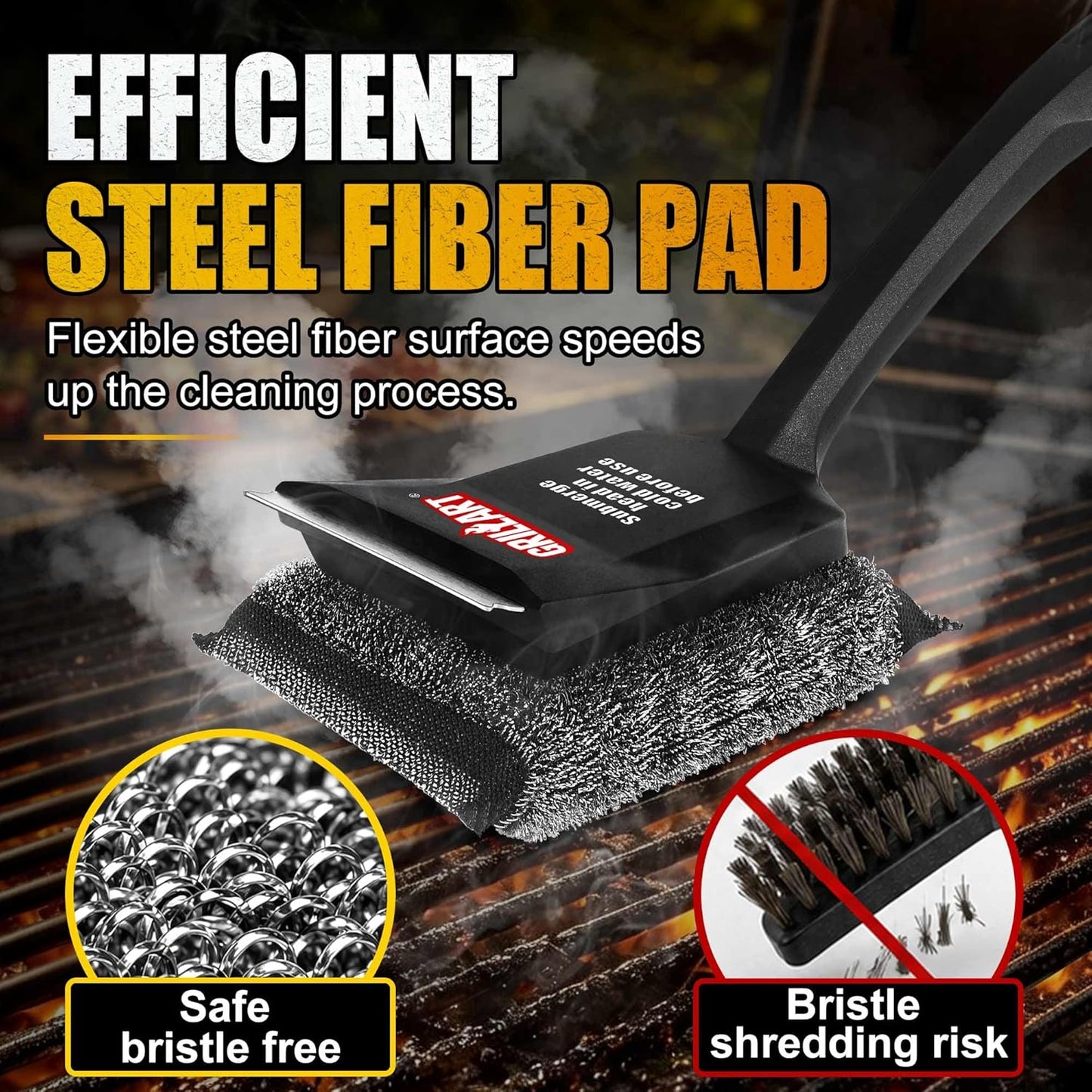 GRILLART Grill Brush Bristle Free, SteamWizards [Safe & Efficient] Grill Cleaner Brush for All Grill Grates, Replaceable Pad BBQ Grill Brush for Outdoor Grill, Grill Accessories, Gifts for Men/Dad