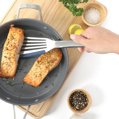 Calphalon Slotted Turner, Kitchen Flipping Spatula, Slotted Spatula, Stainless Steel Turner with Silicone Heat Resistance Handle, Nonstick-Safe Spatula for Draining and Flipping (Navy)
