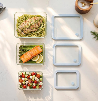 Urban Green Glass Food Container Set with Glass Lid, 5 Pack, Meal Prep Containers with Silicone Framed Airtight Lid, Leakproof, 100% Plastic Free