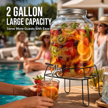 2 Pack1 Gallon Glass Drink Dispensers For Parties,Beverage Dispenser with Stand,304 Stainless Steel Spigot Leakproof,Lemonade Dispenser for Sun Tea, Homemade Juice