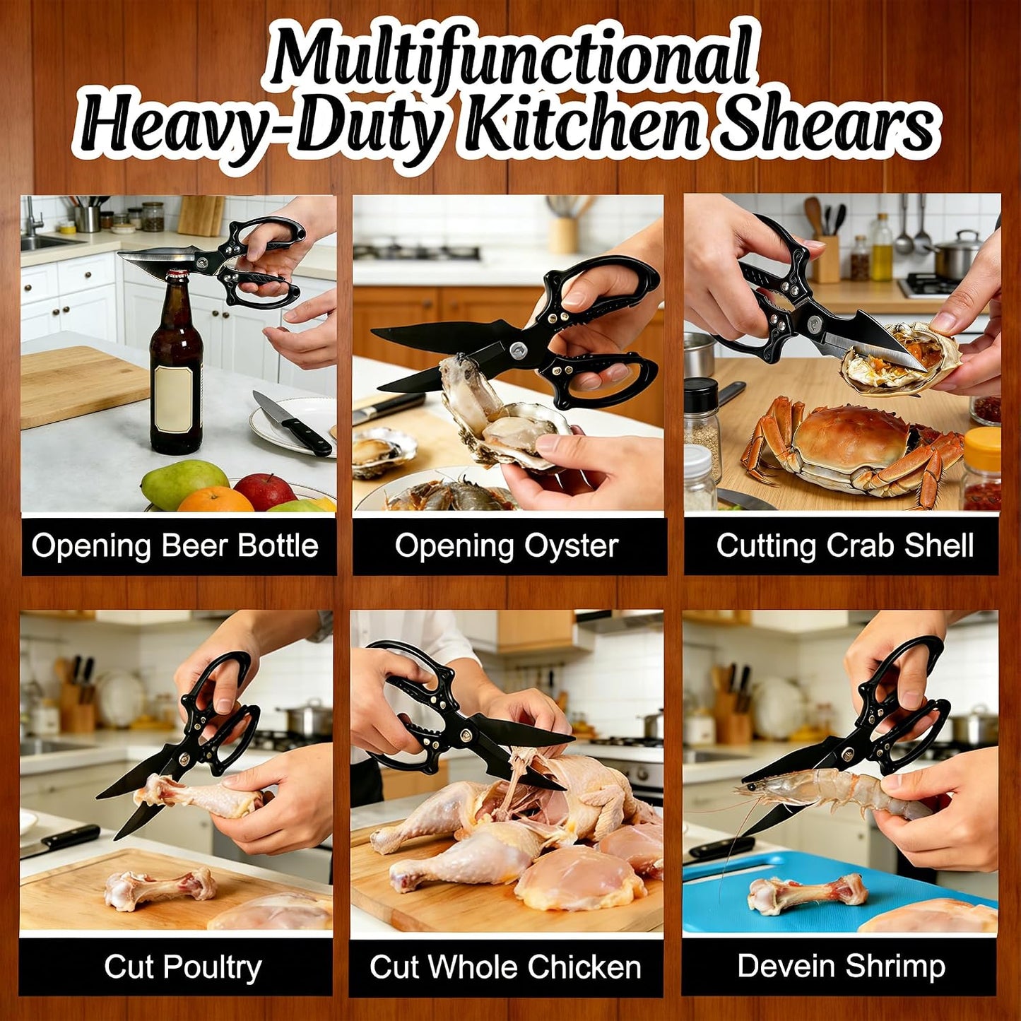 Multifunctional Heavy Duty Kitchen Shears,Kitchen Scissors for Food, Kitchen Shears for Cutting Chicken,Japanese High-Carbon Steel Culinary Poultry Shears, for Chicken,Meat,Fish,Bone Cutting(Silver)