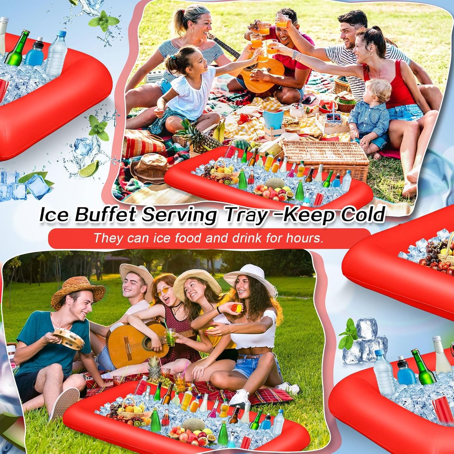 Leitee Inflatable Serving Bar with Drain Plug 52 x 24 x 5'' Inflatable Ice Serving Buffet Bar for Party Food Cooler Buffet Drink(Black,Basic Style)