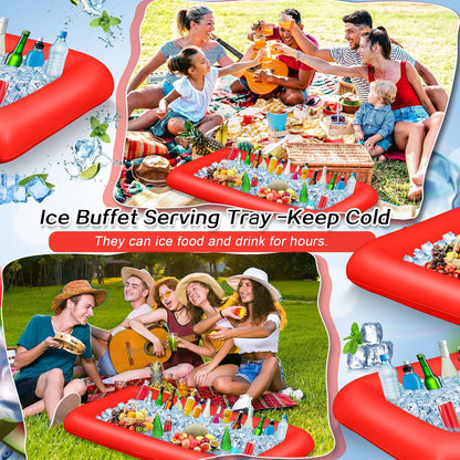 Leitee Inflatable Serving Bar with Drain Plug 52 x 24 x 5'' Inflatable Ice Serving Buffet Bar for Party Food Cooler Buffet Drink(Black,Basic Style)