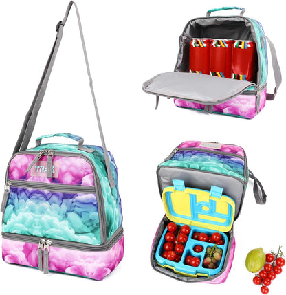 Tilami Lunch Bags Insulated Adjustable Strap Zipper, Two Compartments Cooler Bags, Bento Bags for Kids Toddlers (Blue)