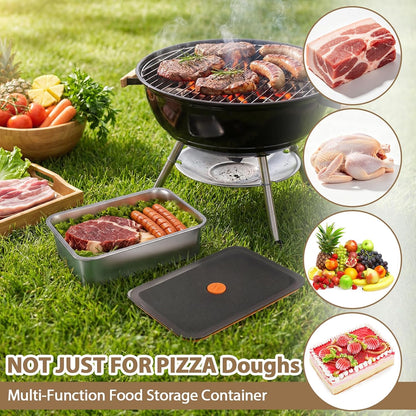 Pizza Dough Proofing Box with Lid, Stainless Steel Food Storage Box Container with Leak Proof & Airtight Lid, 11.8 x 8.2Inch Large Capacity Household Rectangle Pizza Dough Container