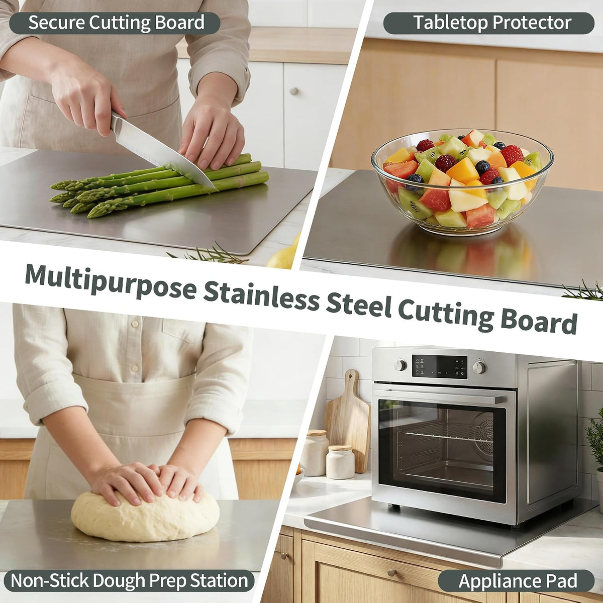 Stainless Steel Cutting Board Set for Kitchen, 2 Pack Metal Cutting Board with Counter Lip Dishwasher Safe Chopping Board for Meat, Vegetables, Fruits, Bread, Kneading (40 x 30cm/ 16 x 12 in)
