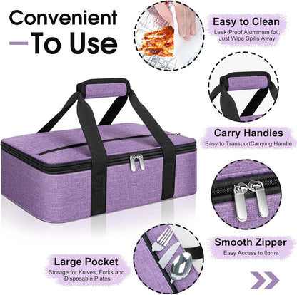 Insulated Casserole Carrier, Portable Casserole Carrier for Hot or Cold Food Lunch Tote Warmer or Cooler Bag, Lasagna Lunch Bag for Potluck Parties- Fits 9" x 13" Baking Dish-Charcoal Grey