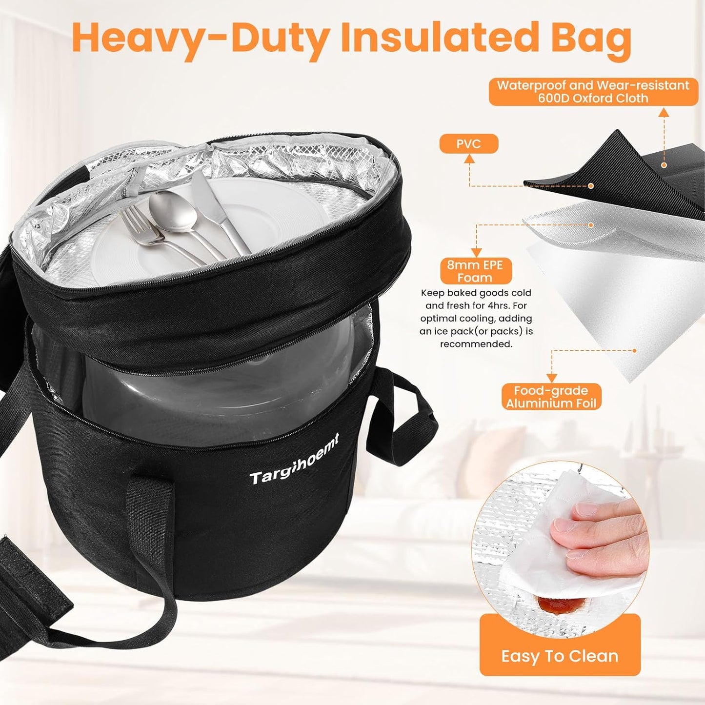 Foldable Cake Carrier, Holds up to 10in Round and 8.5in High Cake, with Lid and Handle